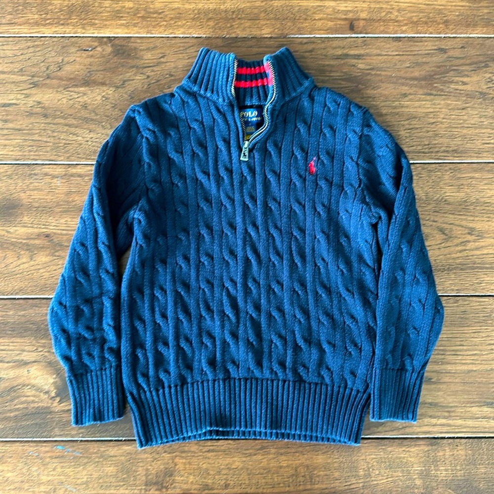 Polo Ralph Lauren Cable-Knit Cotton Quarter-Zip Sweater Size 7.